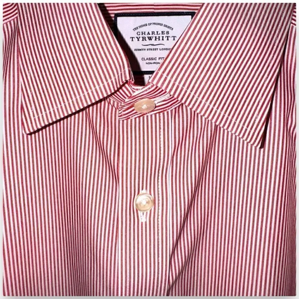Charles Tyrwhitt Red & White Stripe Dress Shirt 16.5 34